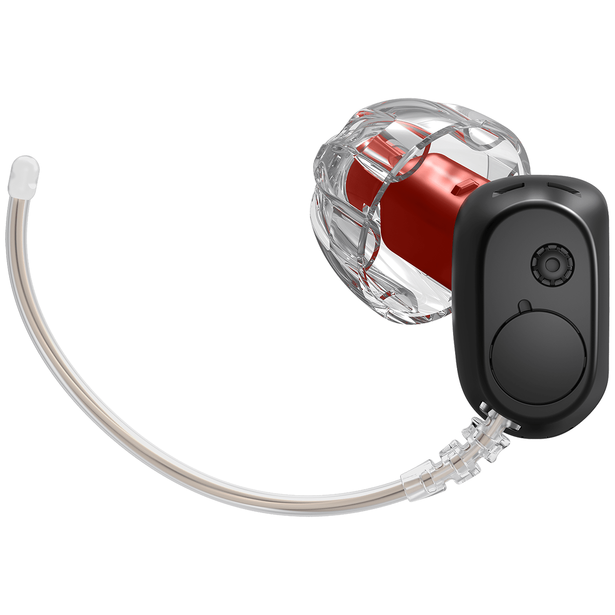 Oticon Zeal – Rechtes Hörgerät in Mattschwarz mit OpenBassDome vorne