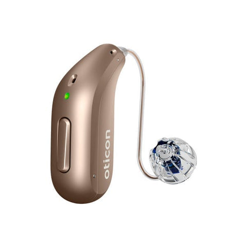 Oticon miniRITE R hearing aid – packshot with receiver, detail view